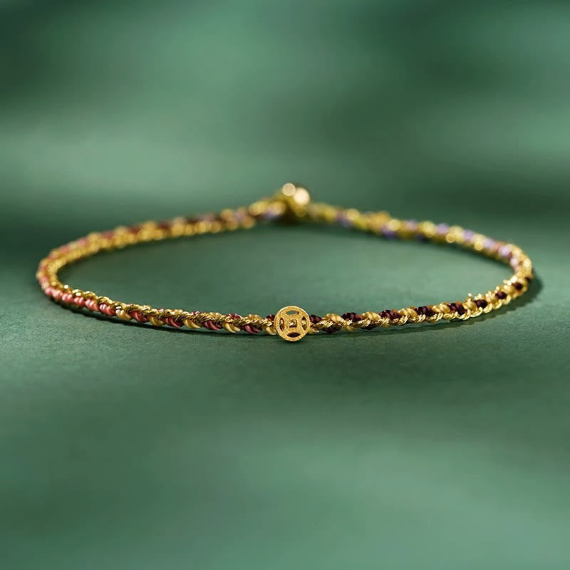 Pulsera trenzada extrafina con cuentas de moneda de la suerte y cuerda colorida de Buddha Stones - Amarillo - Cuerda con moneda de cobre - 20 cm - image 21
