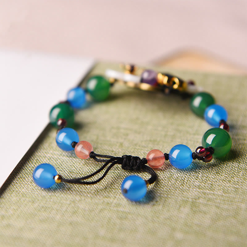Pulsera de soporte con flor de concha de ágata y Buddha Stones