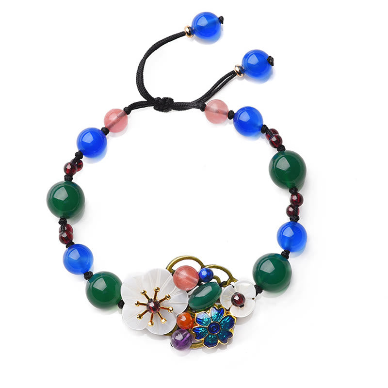 Pulsera de soporte con flor de concha de ágata y Buddha Stones