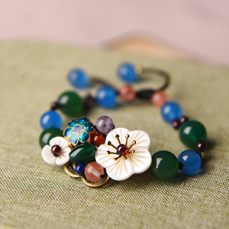 Pulsera de soporte con flor de concha de ágata y Buddha Stones