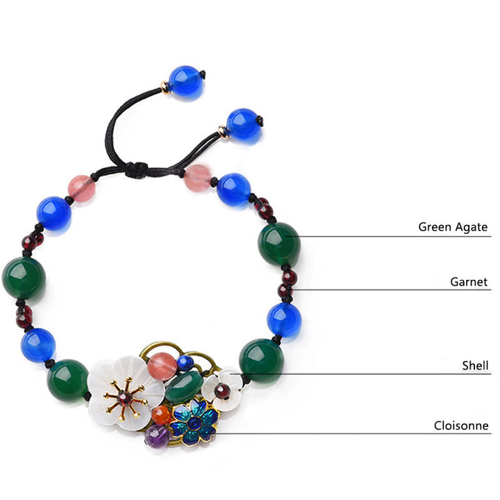 Pulsera de soporte con flor de concha de ágata y Buddha Stones