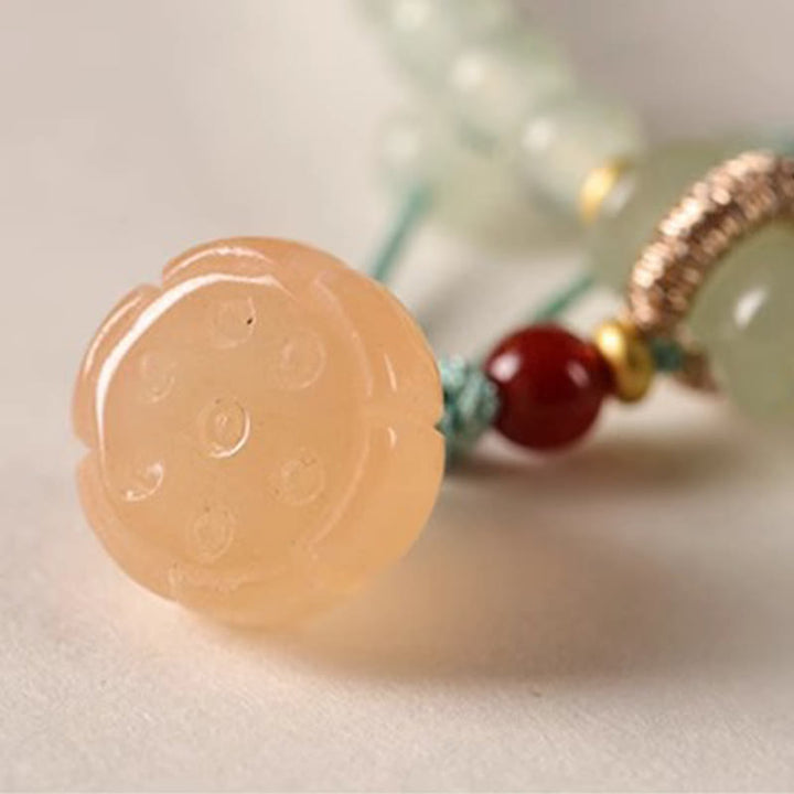 Pulsera de positividad con múltiples círculos de Buddha Stones, aventurina natural, vainas de loto y bambú de la suerte.