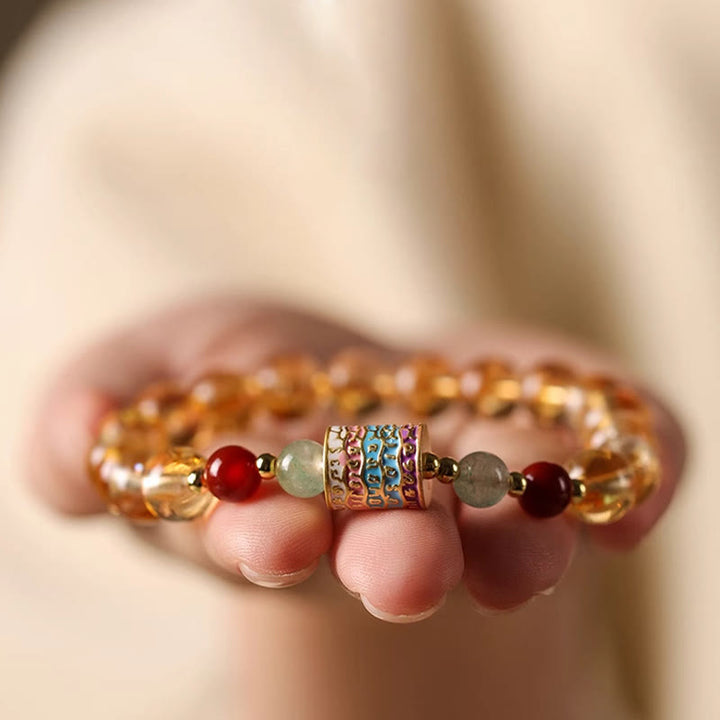 Pulsera creativa con rueda de oración colorida de citrino natural y Buddha Stones