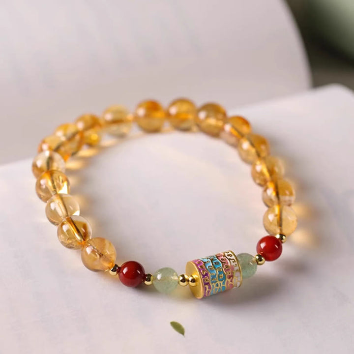 Pulsera creativa con rueda de oración colorida de citrino natural y Buddha Stones