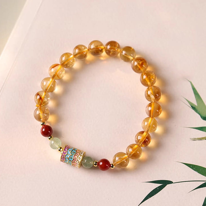 Pulsera creativa con rueda de oración colorida de citrino natural y Buddha Stones