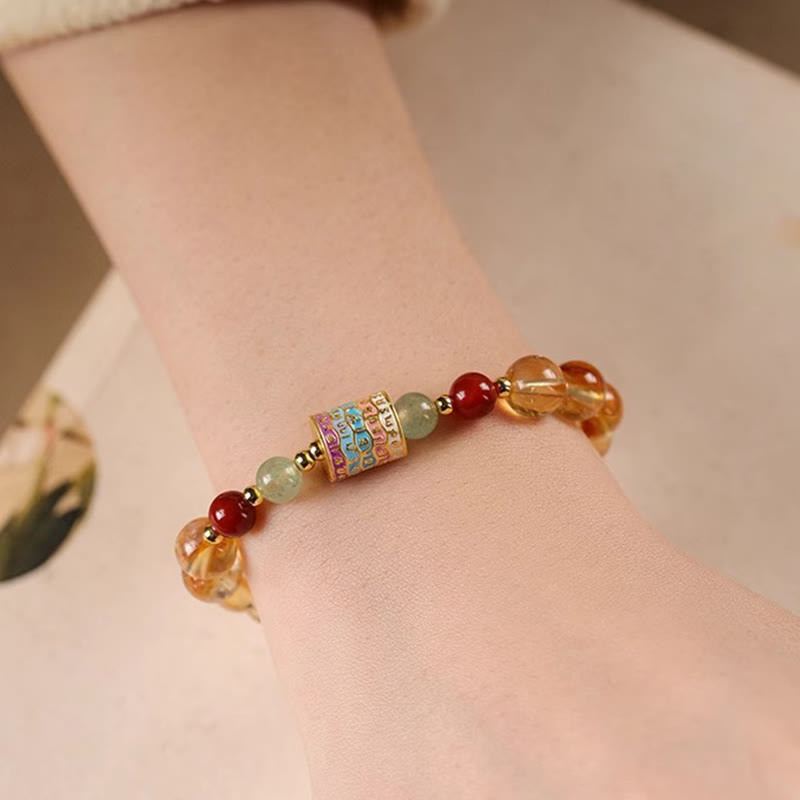 Pulsera creativa con rueda de oración colorida de citrino natural y Buddha Stones