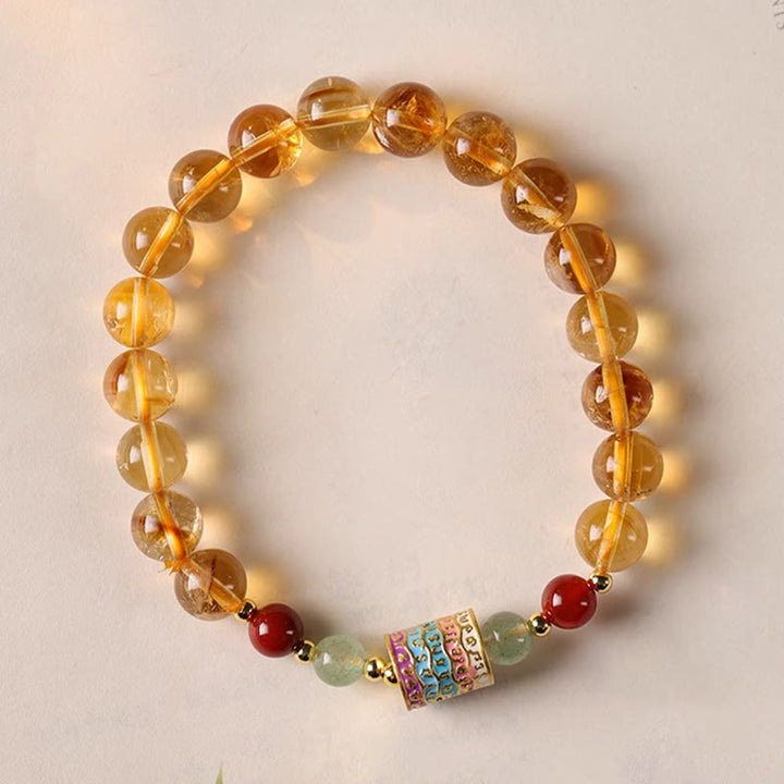 Pulsera creativa con rueda de oración colorida de citrino natural y Buddha Stones