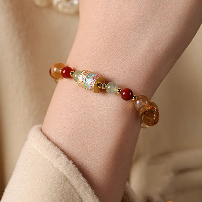 Pulsera creativa con rueda de oración colorida de citrino natural y Buddha Stones