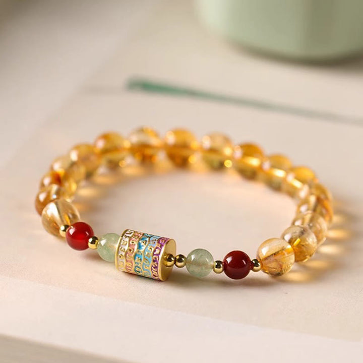 Pulsera creativa con rueda de oración colorida de citrino natural y Buddha Stones