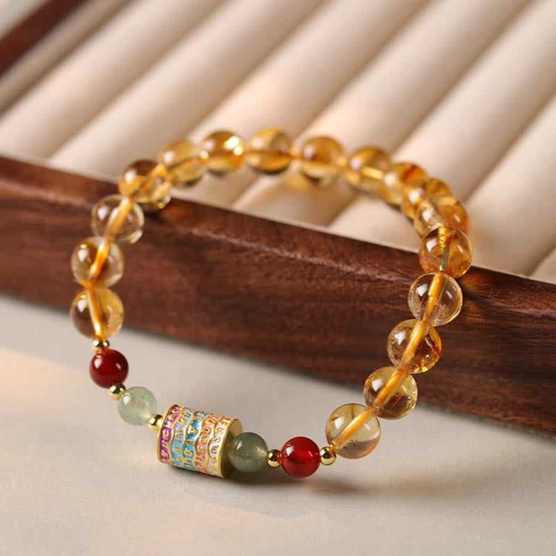Pulsera creativa con rueda de oración colorida de citrino natural y Buddha Stones