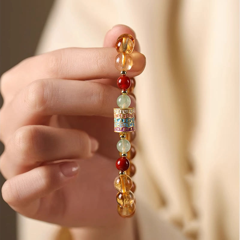 Pulsera creativa con rueda de oración colorida de citrino natural y Buddha Stones