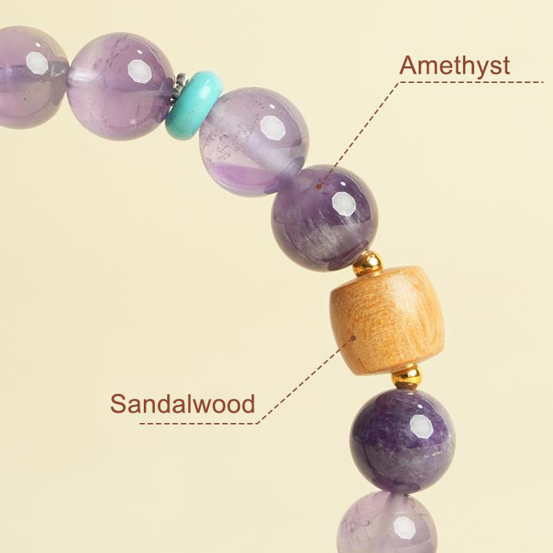 Pulsera de la paz con cuentas de madera de la suerte y amatista natural de Buddha Stones
