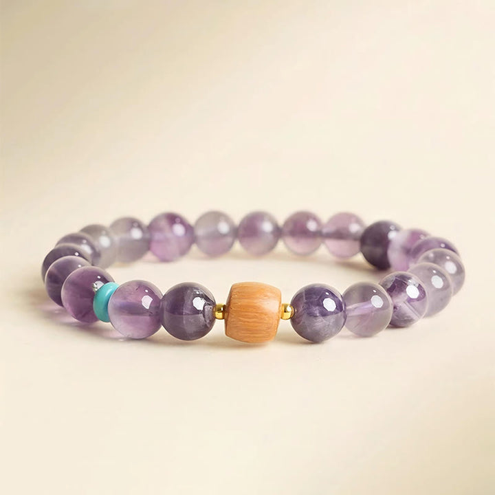 Pulsera de la paz con cuentas de madera de la suerte y amatista natural de Buddha Stones