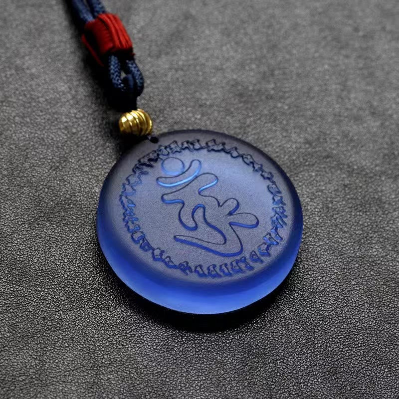 Collar con colgante de cristal Liuli con mantra Shurangama tibetano y Buddha Stones