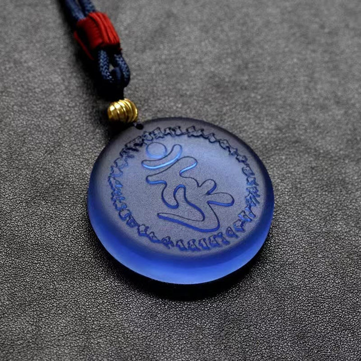 Collar con colgante de cristal Liuli con mantra Shurangama tibetano y Buddha Stones