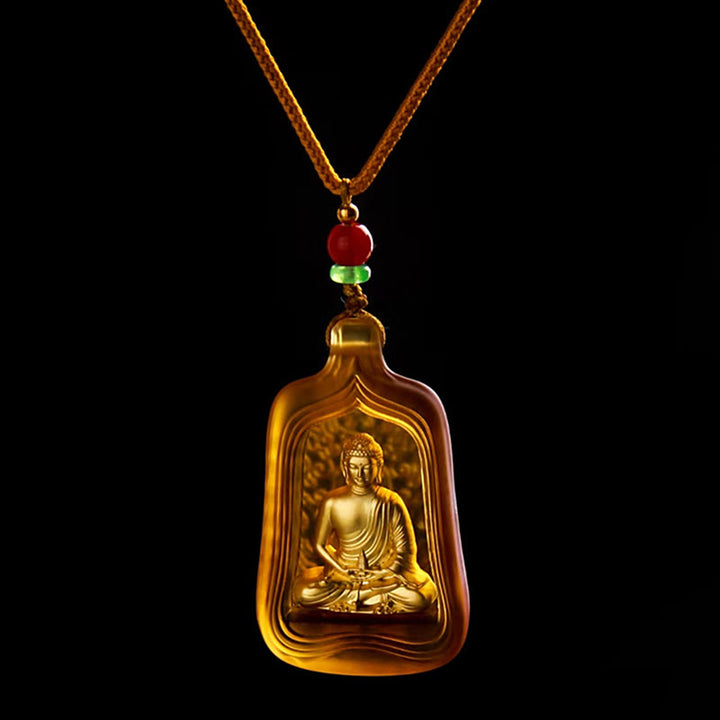 Collar con colgante de Buddha Stones, Buda de la Medicina Tibetana, cristal Liuli, compasión y serenidad. - Cuerda del Buda de la Medicina Amarilla - image 10