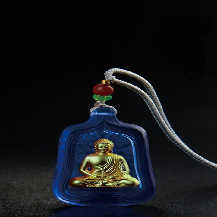 Collar con colgante de Buddha Stones, Buda de la Medicina Tibetana, cristal Liuli, compasión y serenidad. - Cuerda del Buda de la Medicina Azul - image 3