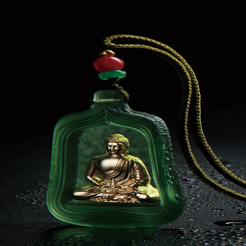 Collar con colgante de Buddha Stones, Buda de la Medicina Tibetana, cristal Liuli, compasión y serenidad. - Cuerda del Buda de la Medicina Verde - image 8