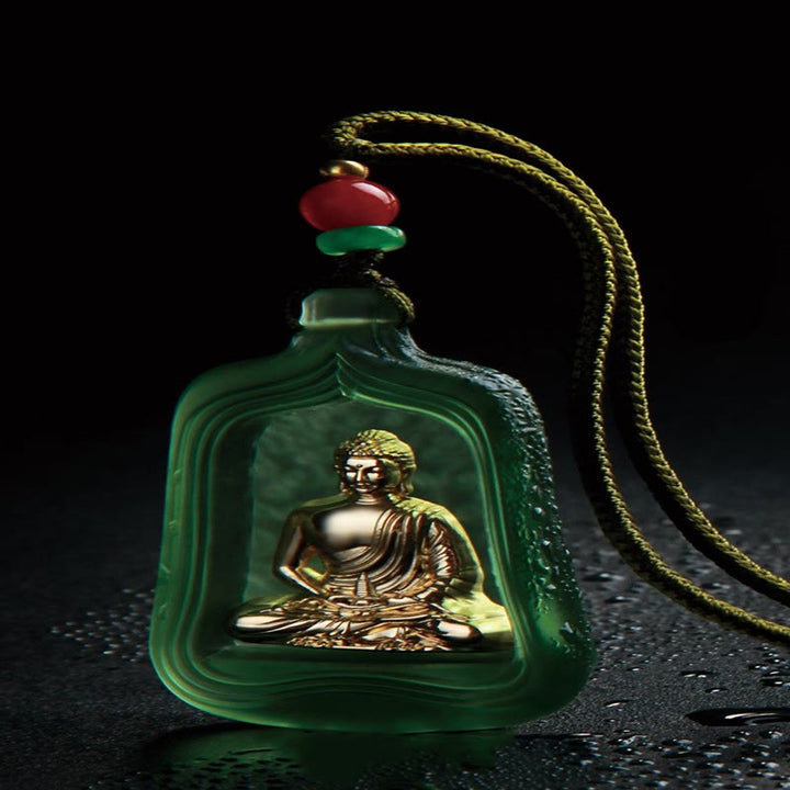 Collar con colgante de Buddha Stones, Buda de la Medicina Tibetana, cristal Liuli, compasión y serenidad. - Cuerda del Buda de la Medicina Verde - image 8