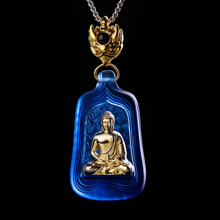 Collar con colgante de Buddha Stones, Buda de la Medicina Tibetana, cristal Liuli, compasión y serenidad. - Cadena del Buda de la Medicina Azul - image 1