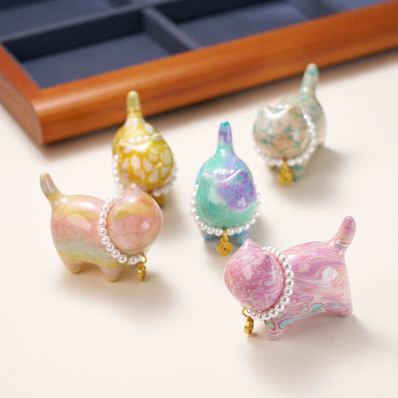 Mini gato de la suerte de sándalo con Buddha Stones , lacado, decoración curativa, color aleatorio (caja sorpresa) - image 1