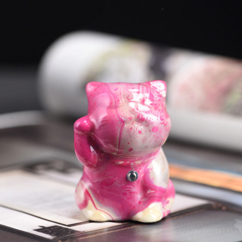 Mini gato de Buddha Stones de palisandro, lacado, artesanía, decoración cálida, color aleatorio (caja ciega) - Serie rosa (color rosa aleatorio) - image 3