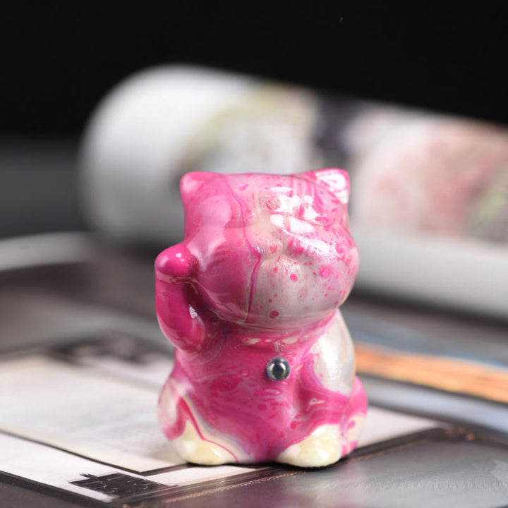 Mini gato de Buddha Stones de palisandro, lacado, artesanía, decoración cálida, color aleatorio (caja ciega) - Serie rosa (color rosa aleatorio) - image 3