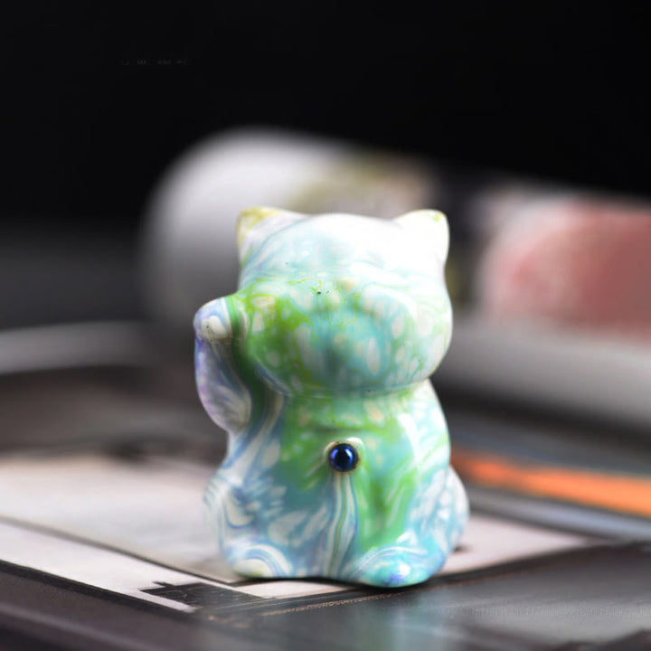 Mini gato de Buddha Stones de palisandro, lacado, artesanía, decoración cálida, color aleatorio (caja ciega) - Serie Azul (Color Azul Aleatorio) - image 8
