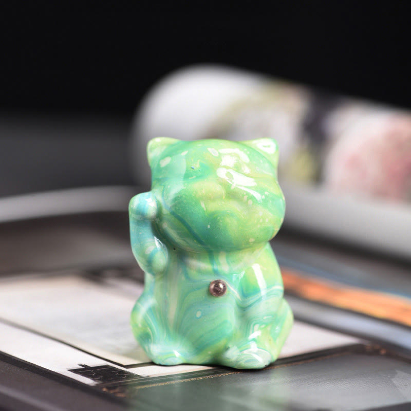 Mini gato de Buddha Stones de palisandro, lacado, artesanía, decoración cálida, color aleatorio (caja ciega) - Serie Verde (Color Verde Aleatorio) - image 9
