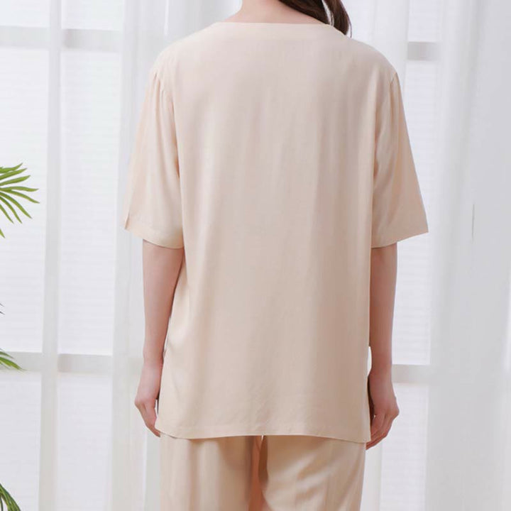 Buddha Stones de 2 piezas de camisa de media manga con cuello redondo, diseño simple, botones de rana, cintura elástica, pantalones de meditación, zen, tai chi, de algodón, para mujer