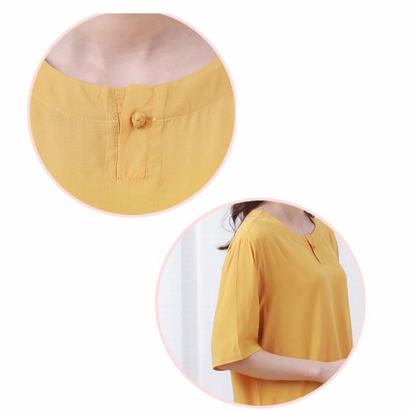 Buddha Stones de 2 piezas de camisa de media manga con cuello redondo, diseño simple, botones de rana, cintura elástica, pantalones de meditación, zen, tai chi, de algodón, para mujer