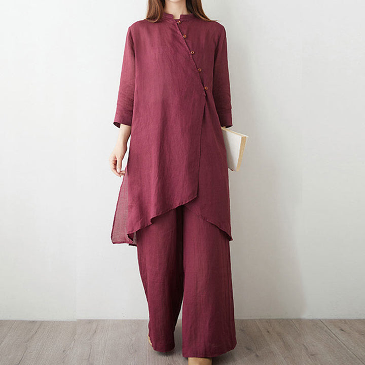 Conjunto informal de 2 piezas con Buddha Stones , camisa, top y falda con bolsillos, manga tres cuartos, cuello inclinado, meditación, zen, tai chi, para mujer - image 5