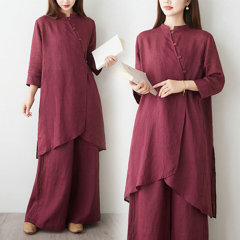 Conjunto informal de 2 piezas con Buddha Stones , camisa, top y falda con bolsillos, manga tres cuartos, cuello inclinado, meditación, zen, tai chi, para mujer - image 16