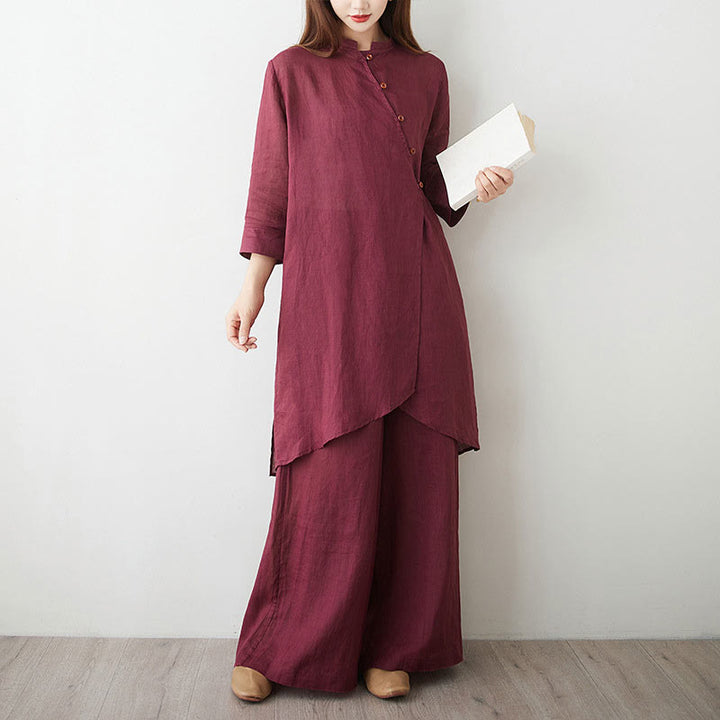 Conjunto informal de 2 piezas con Buddha Stones , camisa, top y falda con bolsillos, manga tres cuartos, cuello inclinado, meditación, zen, tai chi, para mujer - image 1