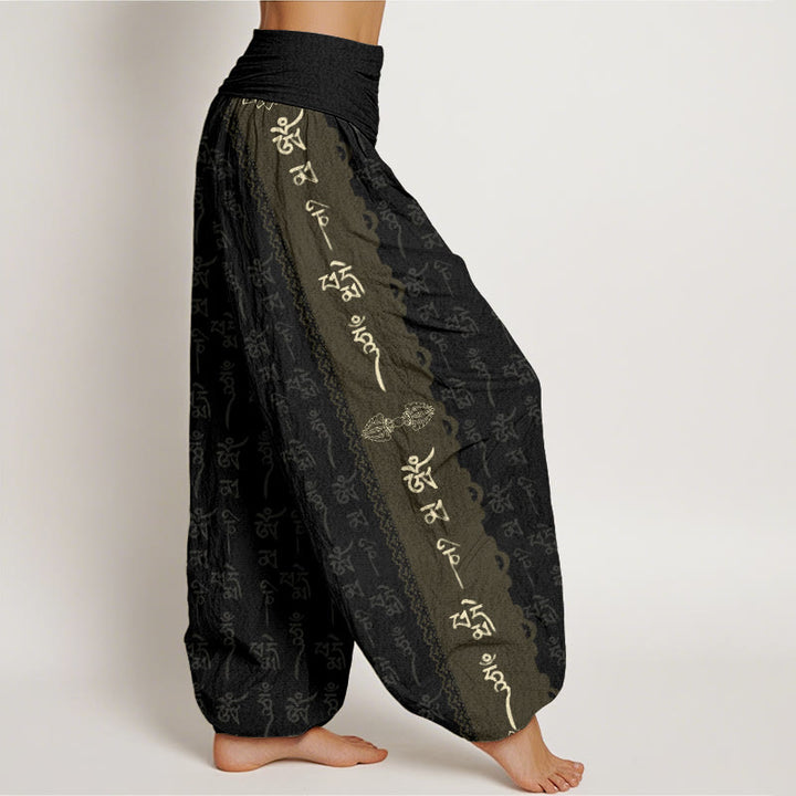 Pantalones bombachos de cintura elástica para mujer con estampado de piedras de Buddha Stones, algodón, Om Mani Padme Hum - image 2