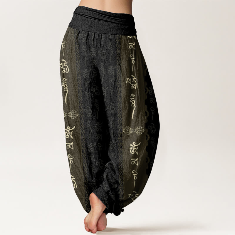 Pantalones bombachos de cintura elástica para mujer con estampado de piedras de Buddha Stones, algodón, Om Mani Padme Hum - image 1