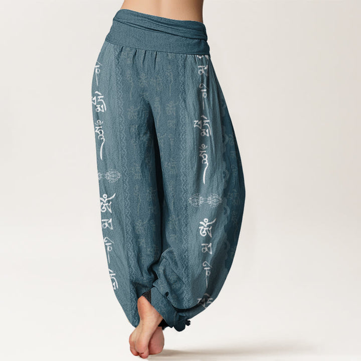 Pantalones harén con cintura elástica para mujer con estampado Om Mani Padme Hum y Buddha Stones - image 5