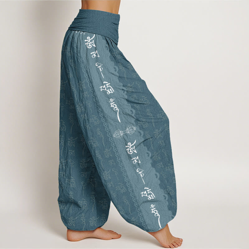 Pantalones harén con cintura elástica para mujer con estampado Om Mani Padme Hum y Buddha Stones - image 6