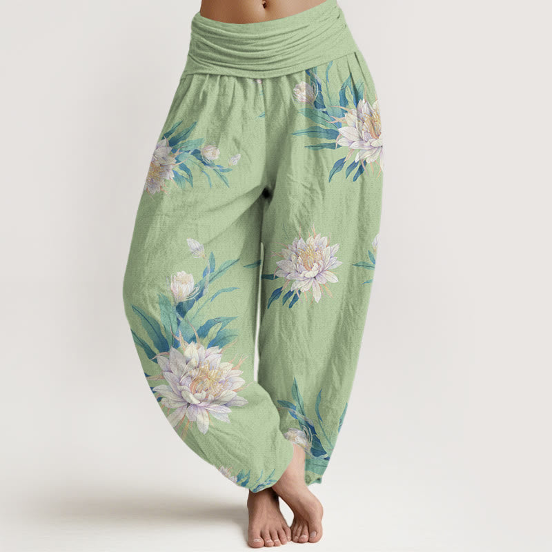 Pantalones harén con cintura elástica para mujer con estampado de Buddha Stones y epifilo - Verde pálido - US22，UK/AU26，EU54 (6XL) - image 1