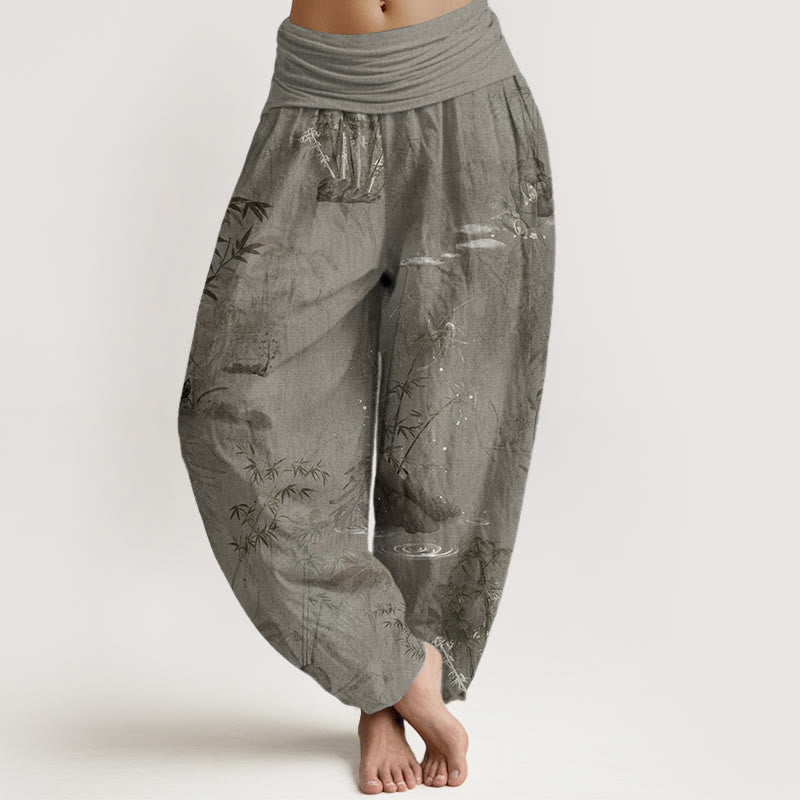 Pantalones harén de algodón puro con estampado de Buddha Stones , informales, de bambú y tinta de roca, con cintura elástica para mujer - Broncearse - US22，UK/AU26，EU54 (6XL) - image 7