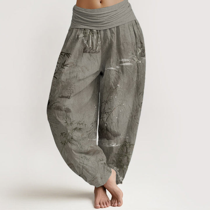 Pantalones harén de algodón puro con estampado de Buddha Stones , informales, de bambú y tinta de roca, con cintura elástica para mujer - Broncearse - US22，UK/AU26，EU54 (6XL) - image 7