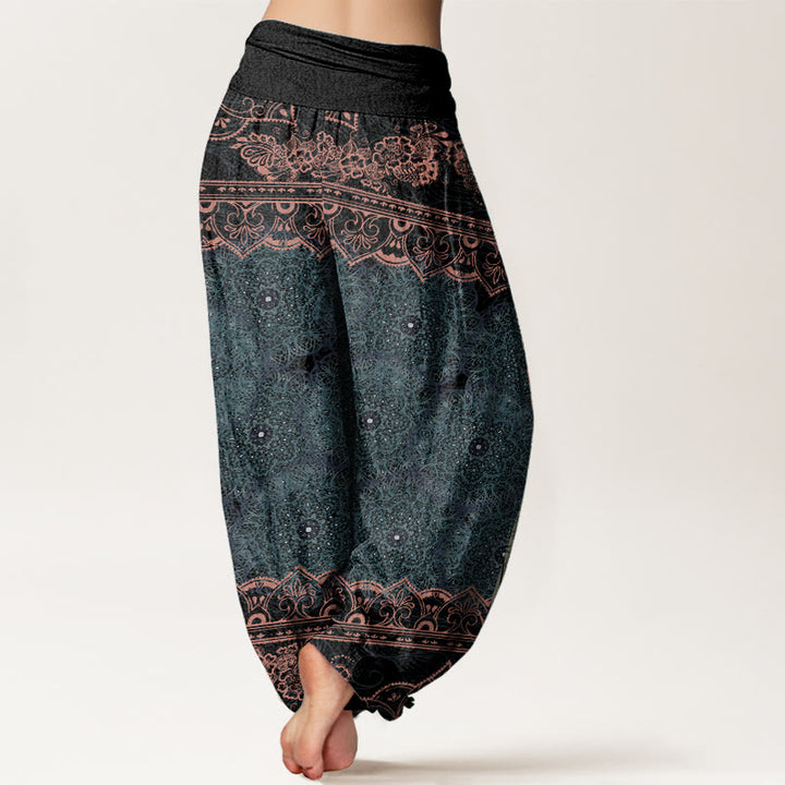 Pantalones harén de algodón puro con diseño elegante de mandala y flores de Buddha Stones para mujer, cintura elástica