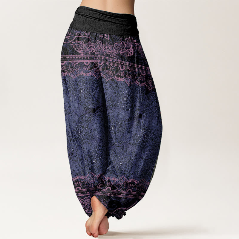 Pantalones harén de algodón puro con diseño elegante de mandala y flores de Buddha Stones para mujer, cintura elástica