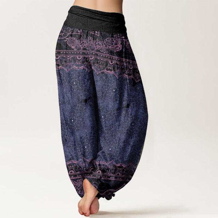 Pantalones harén de algodón puro con diseño elegante de mandala y flores de Buddha Stones para mujer, cintura elástica