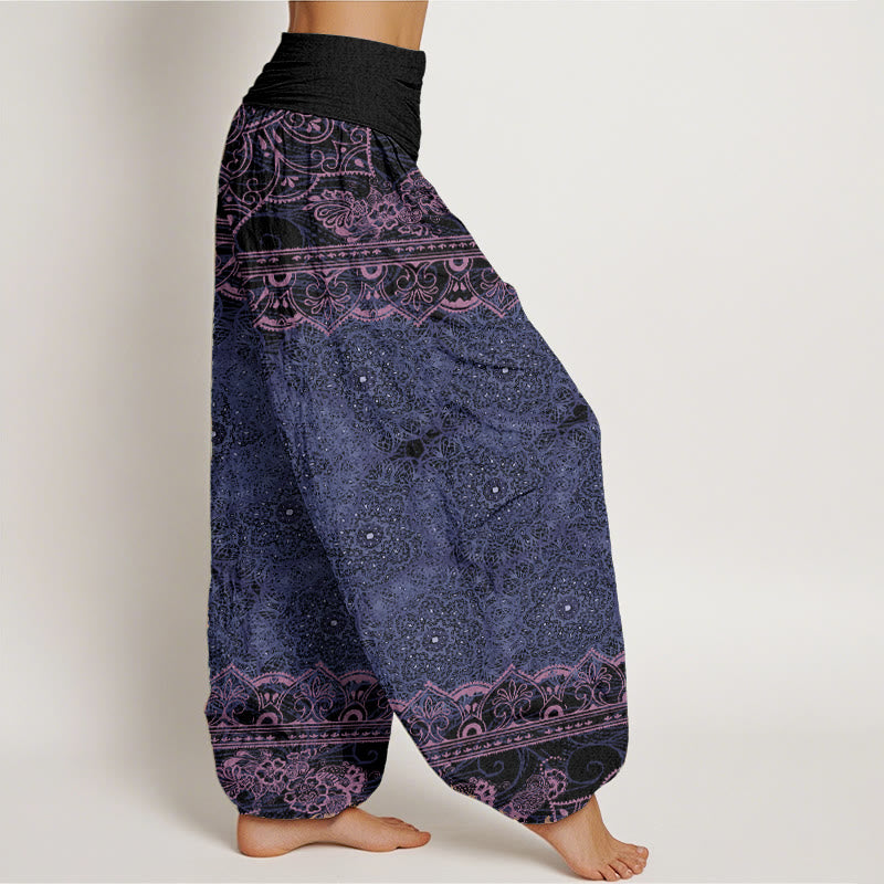 Pantalones harén de algodón puro con diseño elegante de mandala y flores de Buddha Stones para mujer, cintura elástica
