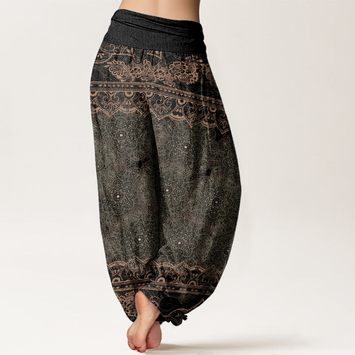 Pantalones harén de algodón puro con diseño elegante de mandala y flores de Buddha Stones para mujer, cintura elástica