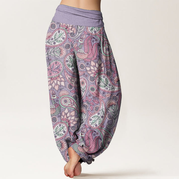 Pantalones Buddha Stones de algodón puro con diseño de flor de anacardo, pavo real y girasol para mujer, con cintura elástica
