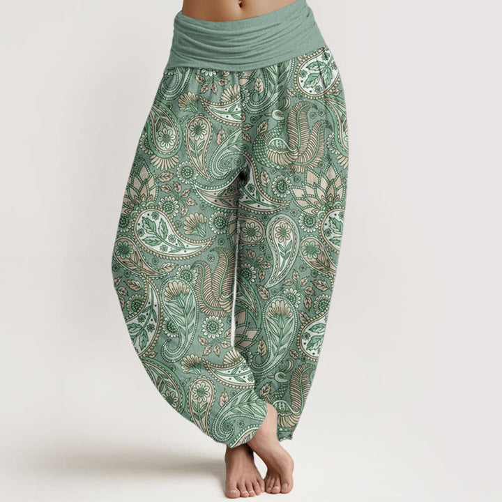 Pantalones Buddha Stones de algodón puro con diseño de flor de anacardo, pavo real y girasol para mujer, con cintura elástica
