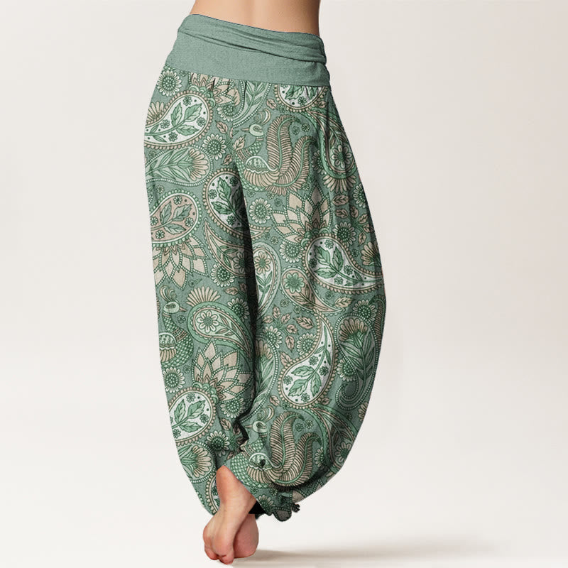 Pantalones Buddha Stones de algodón puro con diseño de flor de anacardo, pavo real y girasol para mujer, con cintura elástica