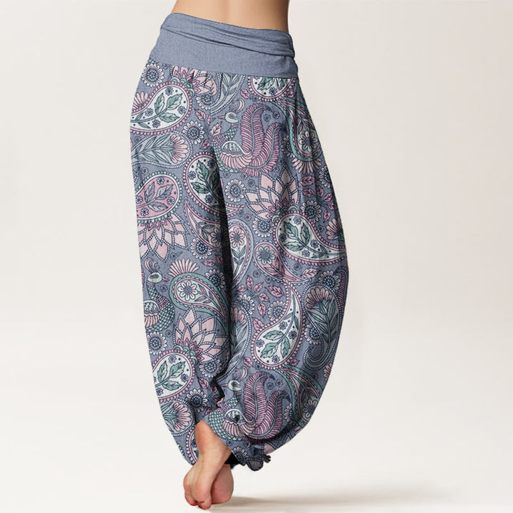 Pantalones Buddha Stones de algodón puro con diseño de flor de anacardo, pavo real y girasol para mujer, con cintura elástica